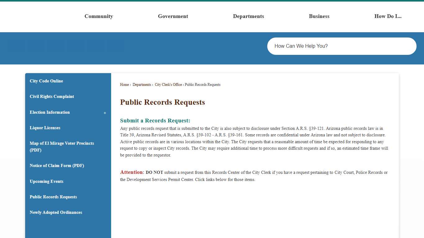 Public Records Requests El Mirage, AZ - Official Website